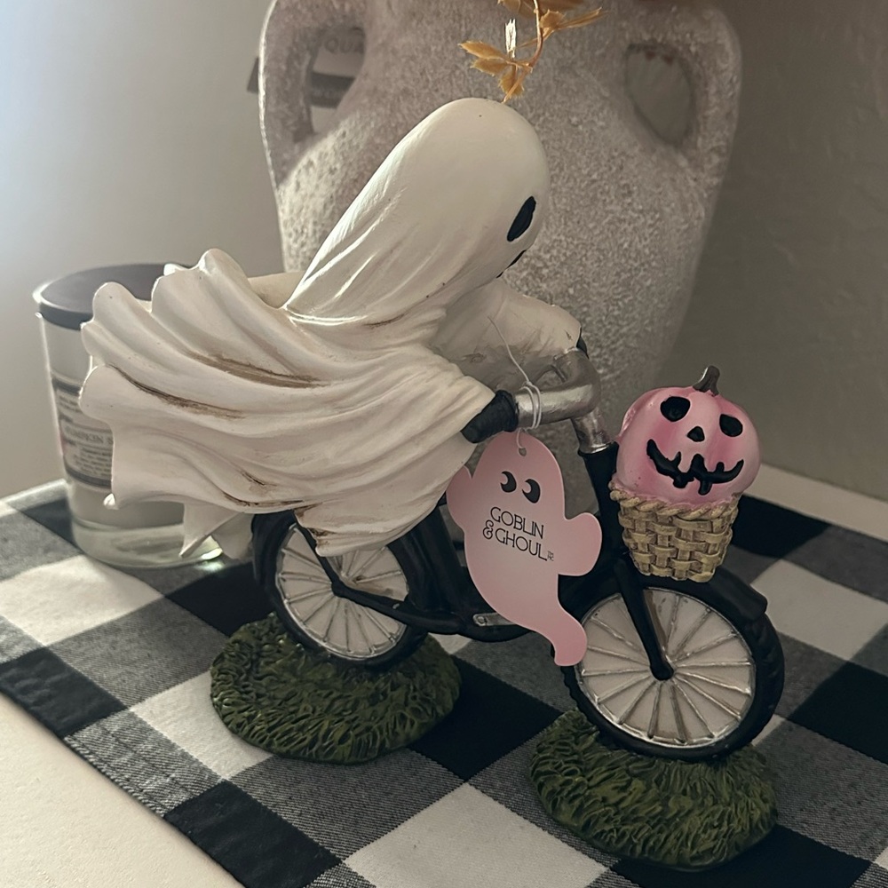 NWT Goblin & Ghoul Ghost On Bike with Pink Jack-O-Lantern Halloween - Picture 5 of 8